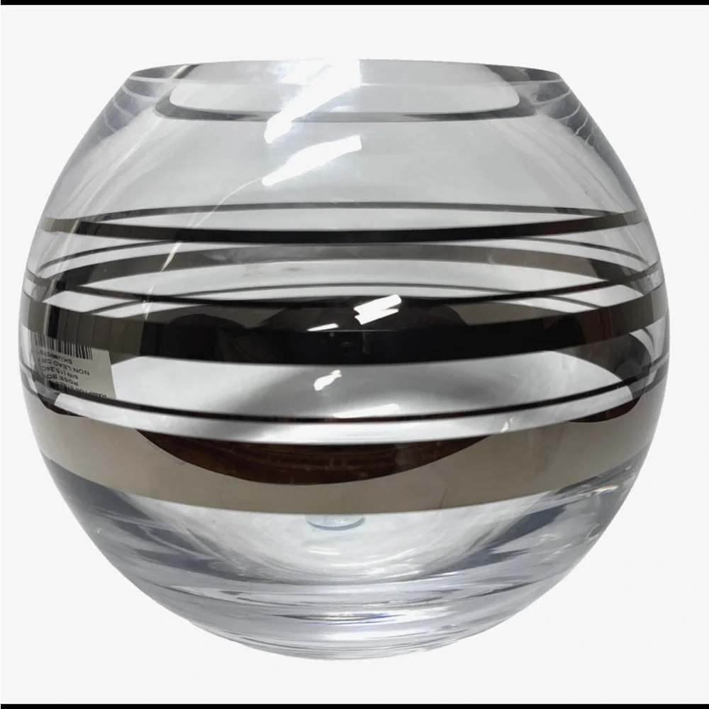 Lenox Kate Spade Crystal Rose Bowl Vase Hampton Street platinum stripe Heavy